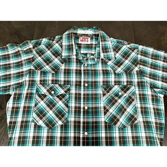 Vintage 80’ LEVIS The Cowboys Tailor Plaid Pearl Snap Western Shirt Size Large L - Picture 4 of 8